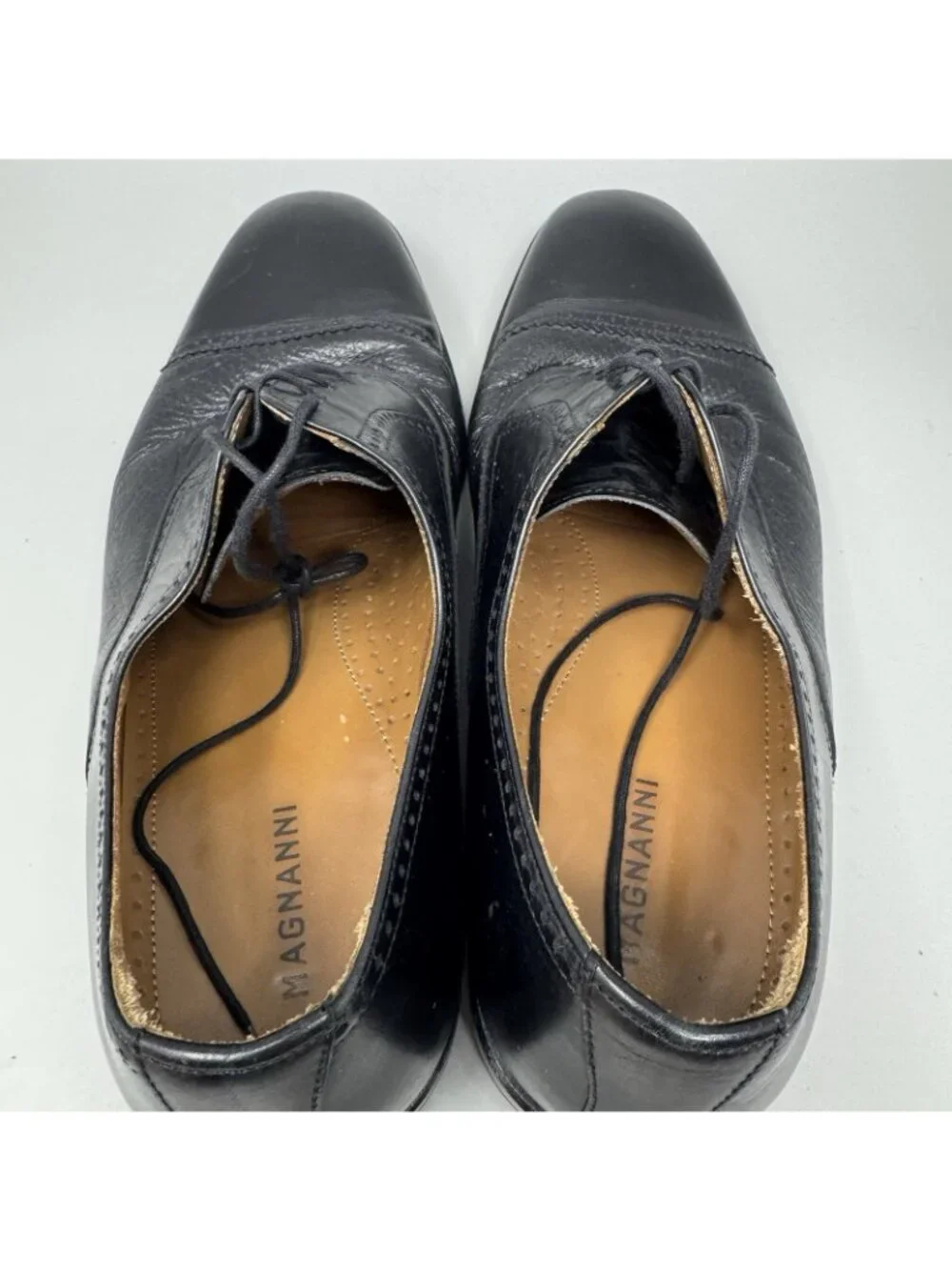 MAGNANNI Cap Toe Oxford Glove Leather Sz 10 Black Dress Shoes
